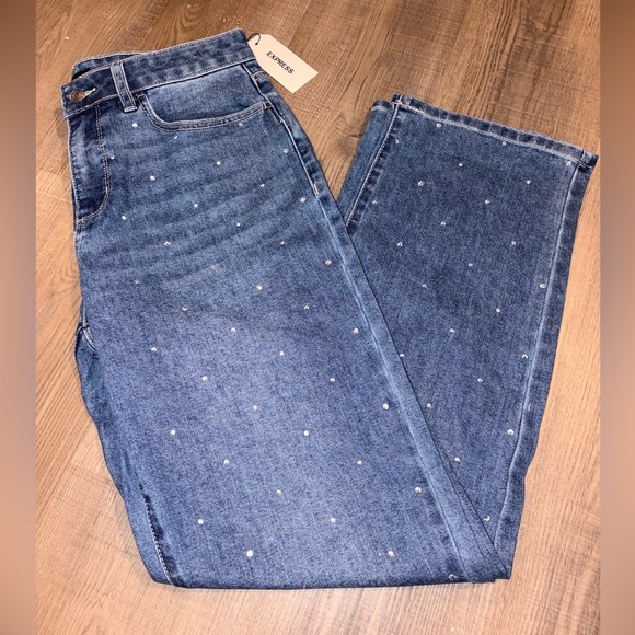 Express Denim - Express Blue Flare Jeans with Stud Accents